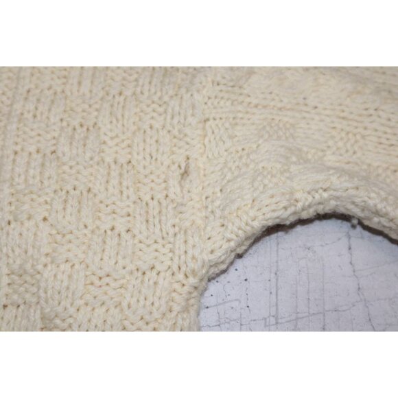 Vtg Latchfords Men's L Irish Wool Fisherman Cable Knit Sweater Ivory - Picture 6 of 7